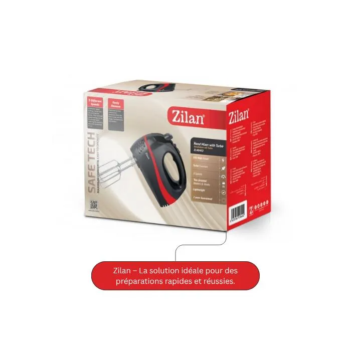 Batteur à main - ZILAN - 300W - 5 vitesses - Fonction Turbo - Rouge
