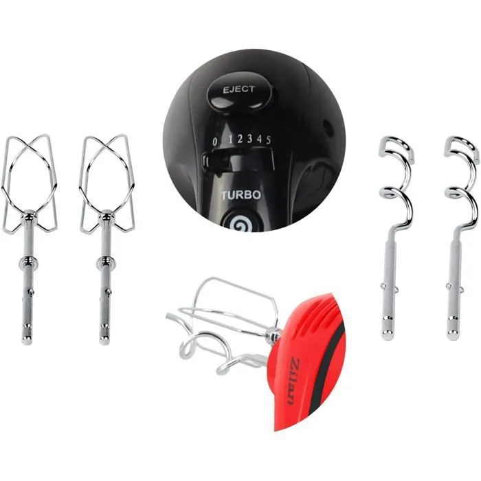 Batteur à main - ZILAN - 300W - 5 vitesses - Fonction Turbo - Rouge